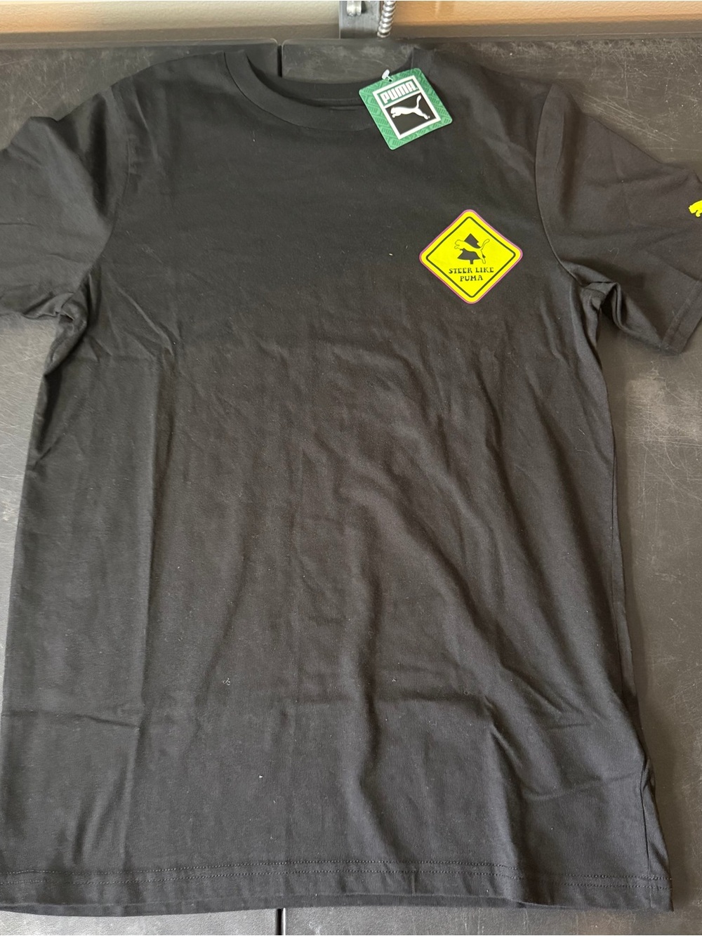 Puma Black Short Sleeve Tee with Yellow Safety Patch